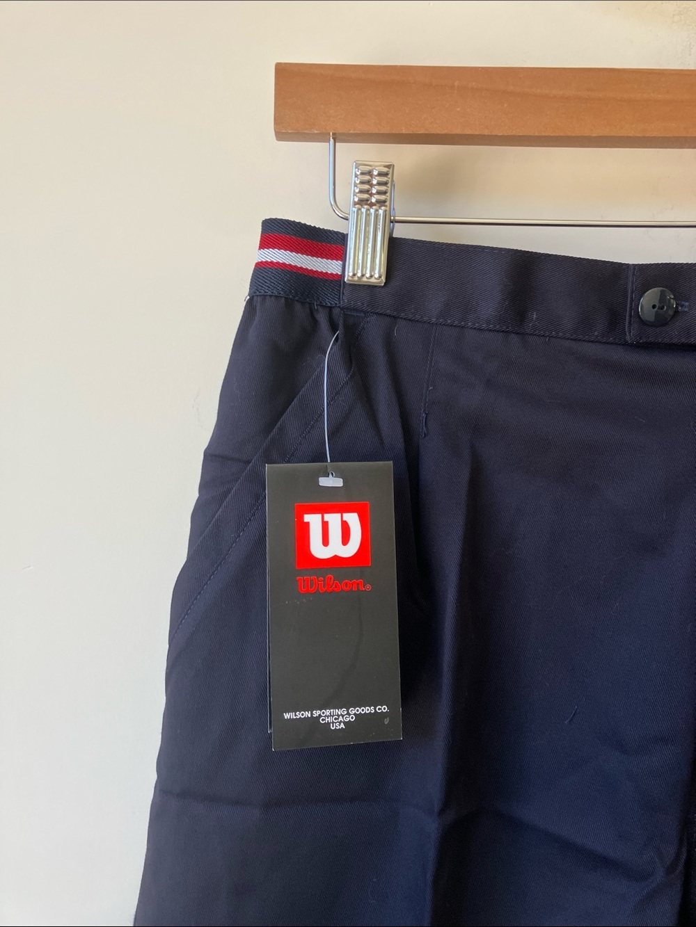 WILSON Men’s Navy Tennis Shorts w/ Red Logo + Striped Waistband Size 34 NWT - Picture 4 of 11